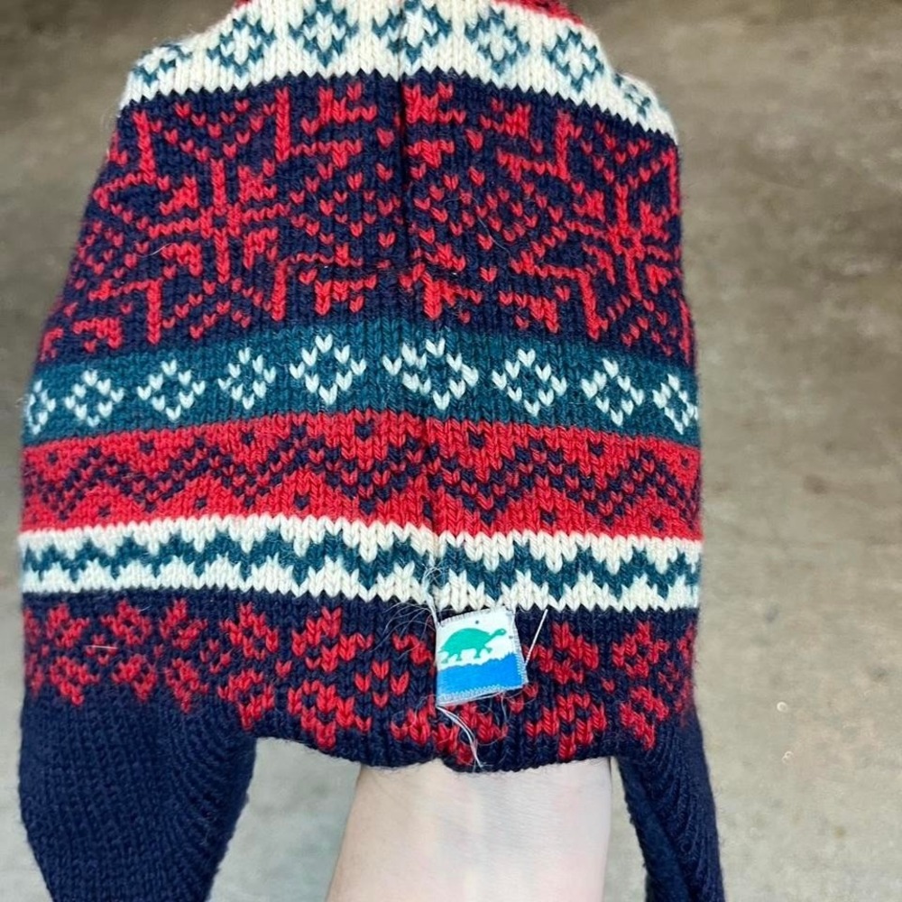 vintage‎ wool navy and red turtle fur beanie - Picture 4 of 6